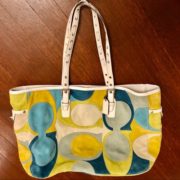 Coach Suede Blue Green White Optic Gallery Tote - Picture 5 of 8